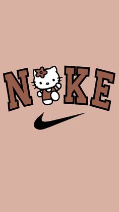 a hello kitty nike logo with the word'n kee in brown and black