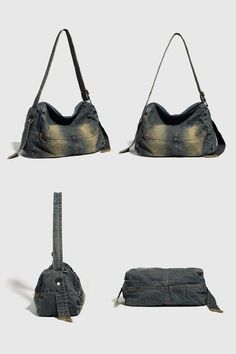 Distressed denim tote bag