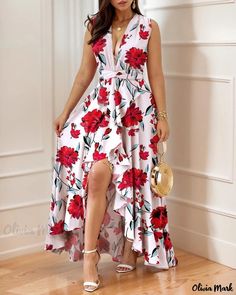 OliviaMark - Élégante robe imprimée à taille haute au design avant-gardiste Robes Glamour, Maxi Dress Outfit, Cotton Sundress, Maxi Dress Prom, Red Dress Maxi, Elegant Red, Floral Print Maxi Dress, Floral Print Maxi, Long Summer Dresses