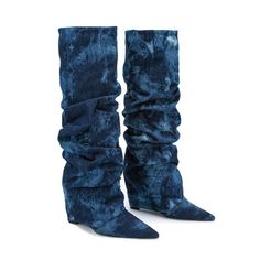 US$65.00 Blue Boots Aesthetic, Boots Aesthetic, Beige High Heels, Comfortable Wedges, Blue Boots, Long Boots, Dark Navy Blue, Tall Boots, Dark Navy