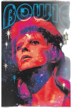 a woman's face with stars and the word boulie on it in blue