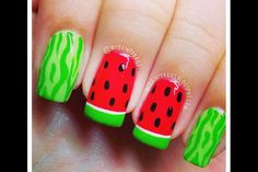 Adorable watermelon nails Food Nails, Nail Polish Designs, Cute Nail Art, Boxing Day, Nail Designs Spring