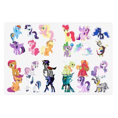 an assortment of pony stickers on a white background with multiple colors and sizes to choose from