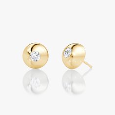 This Dome Stud offers a vintage-inspired alternative to traditional studs. 14k solid gold dome encircles an inlay set VRAI created diamond. Classic Diamond Earrings With Polished Finish For Formal Events, Classic Diamond Earrings With Polished Finish For Formal Occasions, Classic Formal Diamond Earrings With Polished Finish, Timeless Gold Diamond Earrings With Single Diamond, Yellow Gold Round Earrings With Diamond Accents, White Gold Diamond Earrings Stamped 14k, Timeless Yellow Gold Earrings With Single Diamond, Polished Diamond Round Cut Earrings, Classic 14k Diamond Earrings For Anniversary