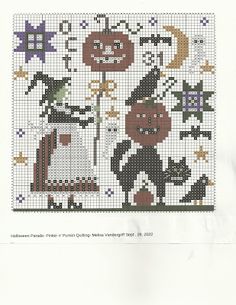 a cross stitch pattern with pumpkins, cats and other things on it's side