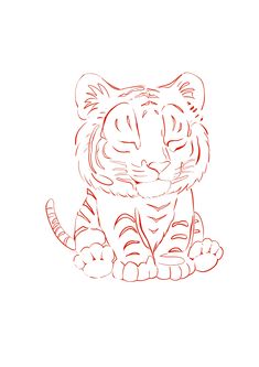 a drawing of a tiger sitting down with its eyes closed and one paw resting on the ground