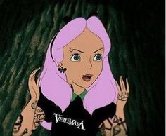 a cartoon girl with pink hair and piercings