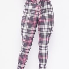 Brand New! Plaid Pattern Skinny Pants. Size Sm, Md, Lg. Casual Lavender High Waist Pants, Purple Full-length Bottoms With Elastic Waistband, Trendy Lavender Stretch Bottoms, Casual High Rise Purple Pants, Casual High-waisted Pink Leggings, Casual High-rise Purple Pants, Lavender Full-length Fitted Bottoms, Lavender Fitted Full-length Bottoms, Fitted Full-length Lavender Bottoms