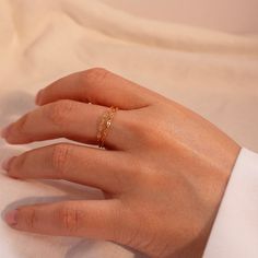 Gold Plated Chain Link Ring, Tarnish Resistant Gold Chain Ring, Dainty Gold Midi Rings, Adjustable Chain Gold Plated Open Ring, Adjustable Gold Plated Open Chain Ring, Dainty Gold Plated Open Midi Rings, Gold Link Chain Ring In Minimalist Style, Trendy Chain Link Chain Ring As Gift, Gold Plated Open Chain Promise Ring