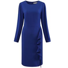 Keep your look professional and stylish in this dress from Hobemty, featuring a round neck, bracelet sleeve, ruffle front, fully lined and midi length. Pair with high heels for an elegant office look. Focused on Ladies' Semi-Formal Wear - This dress can be a perfect addition to almost any outfit from formal to daily wear, great for work, meeting, office, businesses, work, party, cocktail, wedding, casual, daily dressing, etc. Meeting Office, Neck Bracelet, Bracelet Sleeve, Wedding Casual, Semi Formal Wear, Dress Royal Blue, Work Meeting, Dress Royal, Elegant Office