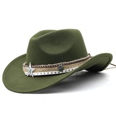 Green Western Cowboy, Cowgirl Hat, Lone Star Strap, Men Women Retro Wide Brim Green Cowboy Hat, Fedora Hat Women, Boho Hat, Cowgirl Hat, Cowboy Cowgirl, Cowgirl Hats, Cowboy And Cowgirl, Fedora Hat, Lone Star