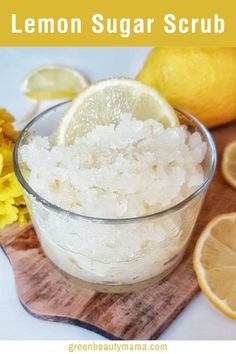 This homemade lemon sugar scrub recipe is all-natural. It consists of three simple ingredients, including fresh lemon juice. Homemade body scrubs to try yourself. Homemade Salt Scrubs Recipes, Body Salt Scrub, Lemon Body Scrub, Blueberry Wine, Lemon Sugar Scrub, Salt Scrubs, Green Tea Lemon