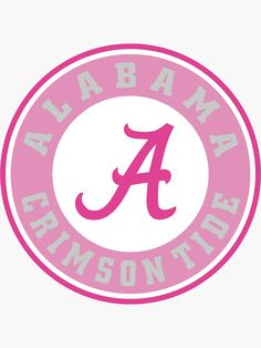 a pink and white sticker with the letter a on it's center circle