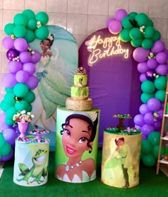 a birthday party with princess and the frog decorations