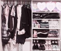 a closet filled with lots of clothes and shoes