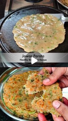 two pictures showing how to make tortillas in the same pan as they are being cooked