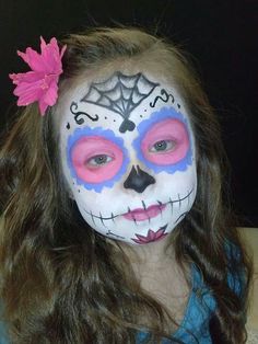 Day of the Dead Day Of The Dead Face Paint Kids, Kids Day Of The Dead Makeup, Skeleton Face Paint For Kids, Sugar Skull Face Paint, Girl Halloween Makeup, Halloween Makeup Sugar Skull