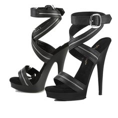 Brand New Pleaser Sultry 619 Black Matte Faux Leather 6" (152mm) Heel, 1" (25mm) Platform Zip Closure-Inlaid Wrap-Around Sandal W/Buckle Includes A Pair Of Matching Color Gel Insole For Arch Support And Comfort New In Original Box Chic High Heel Sandals With Zipper Closure, Faux Leather High Heels With Zipper Closure, Party Heels With Zipper Closure, Party High Heels With Zipper Closure, Party Heels With Zipper Closure In Faux Leather, Edgy Party Heels With Zipper Closure, Edgy High Heels With Zipper Closure, Black Faux Leather Heels With Zipper Closure, Chic Faux Leather Heels With Zipper Closure