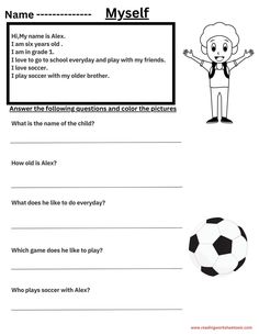 a worksheet with an image of a soccer ball and the words name yourself