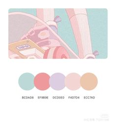 the color scheme for an art project is shown in pastel tones, including pink and blue