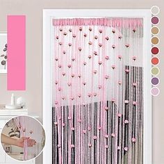 the door is decorated with pink flowers and beads