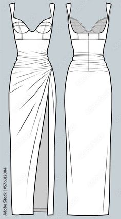 the front and back view of a dress