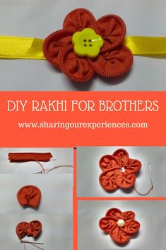 the instructions for how to make an adorable hair bow with fabric flowers and buttons on it