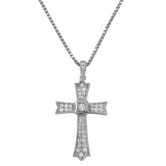 Classic Diamond Cross Necklace For Formal Occasions, Elegant Crucifix Necklace With Brilliant Cut, Elegant White Gold Round Cross Necklace, Elegant Brilliant Cut Crucifix Necklace, Elegant Crucifix Diamond Necklace For Anniversary, Formal Crucifix Necklace With Brilliant Cut, Elegant White Gold Cross Necklace, Formal Brilliant Cut Crucifix Necklace, Elegant Round Jewelry For Baptism