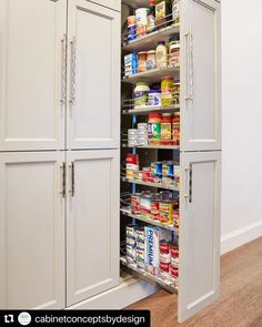 an organized pantry with lots of food in it