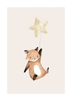 a painting of a fox flying with a star