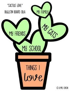 a potted plant with words written on it and hearts in the shape of leaves