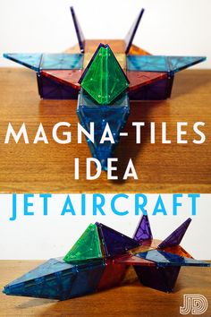 an origami jet with the words magna - tiles idea above it and below it