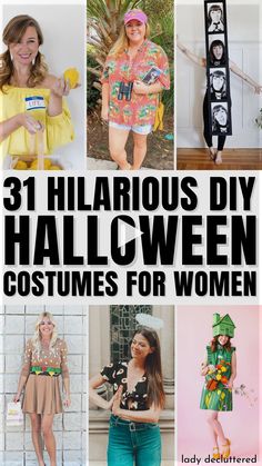 halloween costumes for women with text overlay that reads 31 hilarious diy halloween costumes for women