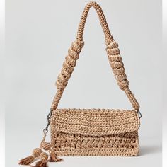 Catarina Mina Baguette Bag Handcrafted By Artisans In Brazil. Crochet Silhouette In Soft Satin Thread With A Flap Closure, Chunky Strap And Fringe Accent. Content + Care - 100% Polyester - Spot Clean - Imported Size - Dimensions: 10.62"| X 1.96"W 5.90"H Catarina Mina Crafted With Care By Brazilian Artisans, Catarina Mina Handbags Are Textural Yet Elegant, Embodying The Brand's Ethos Of Transparency And Authenticity. Beige Baguette Bag For Evening, Elegant Rectangular Baguette Bag With Braided Handles, Beige Pouch Baguette Bag For Evening, Elegant Baguette Shoulder Bag With Braided Handles, Beige Clutch Baguette Bag, Beige Baguette Clutch Bag, Evening Rectangular Straw Bag With Adjustable Strap, Beige Clutch Baguette Bag With Adjustable Strap, Natural Color Clutch Shoulder Bag With Detachable Strap