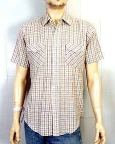 Measurements: Pit to pit: 23.5 Sleeves: -- Total Length: 31 Retro Fitted Cotton Shirt, Fitted Summer Shirt With Snap Buttons, Retro Summer Shirt With Snap Buttons, Vintage Fitted Plaid Shirt, Fitted Vintage Plaid Shirt, Retro Cotton Shirt With Snap Buttons, Retro Cotton Shirt With Buttons, Button Down Dress Shirt, Vintage Clothing Men