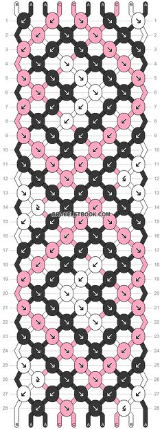 an image of a cross stitch pattern with pink and black circles on the center, in different sizes