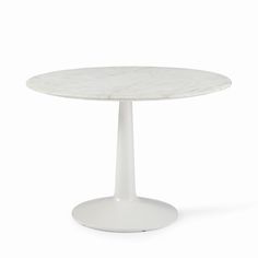 a white table with a marble top on a white background in the shape of an egg