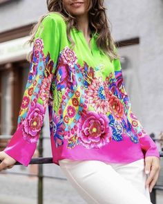 Long-sleeved floral print blouse 2023 f/w 202466 blouses & shirts spring Evening Dresses Short, Floral Sleeve, Floral Print Blouses, 70 Dress, Green Blouse, Casual Summer Dresses, Print Blouse, Sweater Blouse, Blouse Styles