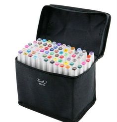 a black case filled with lots of different colored markers