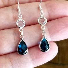 Blue Faceted Drop Earrings, Blue Gemstone Crystal Drop Earrings, Blue Faceted Dangle Earrings, Blue Gemstone Teardrop Dangle Earrings, Blue Faceted Long Drop Jewelry, Blue Faceted Drop Jewelry, London Blue Topaz Jewelry, London Blue Topaz Earrings, Blue Topaz Jewelry