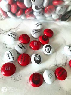 some red and white candies are on the table