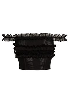 Meet our Mallorca Ruffle Mesh Top - a luxurious black crop top crafted from the finest, double-layered mesh fabric we are known for. This mesh style features a ruffle detailing across the bust and back complimented with a ruffle off shoulder trim adding the perfect feminine touch. This form flattering top will be sure to elevate any wardrobe. We love it paired with our "Marica Ruffle Mesh Mini Skirt" for a complete look. Black Mesh Crop Top, Black Mesh Top, Mesh Crop Top