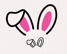 an easter bunny's face with pink ears and black outline on a white background