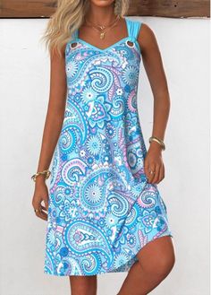 Color:Light Blue;Size:1X;Size:2X;Size:3X;Package Contents:1 X Dress;Occasion:Other;Style:Casual; Summer Dresses 2024, Dresses By Style, Summer Fashion Dresses Casual, Pink Tankini, Elegant Dresses Plus Size, Womens Beach Dresses, Shape Dress, Beach Bridesmaid Dresses, Plants Print