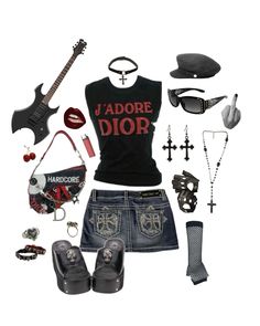 #tarayummy #rockstar rockstar girlfriend aesthetic dior black and red outfit inspo alt emo 2000s Rockstar Girlfriend, Old Rock Aesthetic Outfits, Rockstar Girlfriend Party Outfit, Rockstar Gf Outfit Png, Rockstar's Girlfriend Outfits, Alice In Chains Outfit, Metal Inspired Outfit, Rock Star Aesthetic Outfit, Girl Punk Outfits