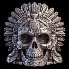 a skull with an elaborate headdress on it