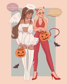 two women dressed up in halloween costumes