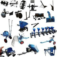 several different types of farm equipment are shown