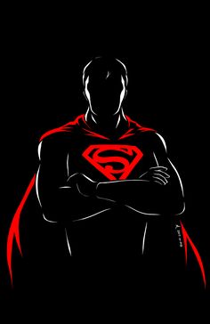 the silhouette of a man in a superman suit with his arms crossed, on a black background