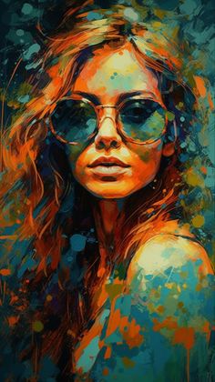 a painting of a woman wearing sunglasses